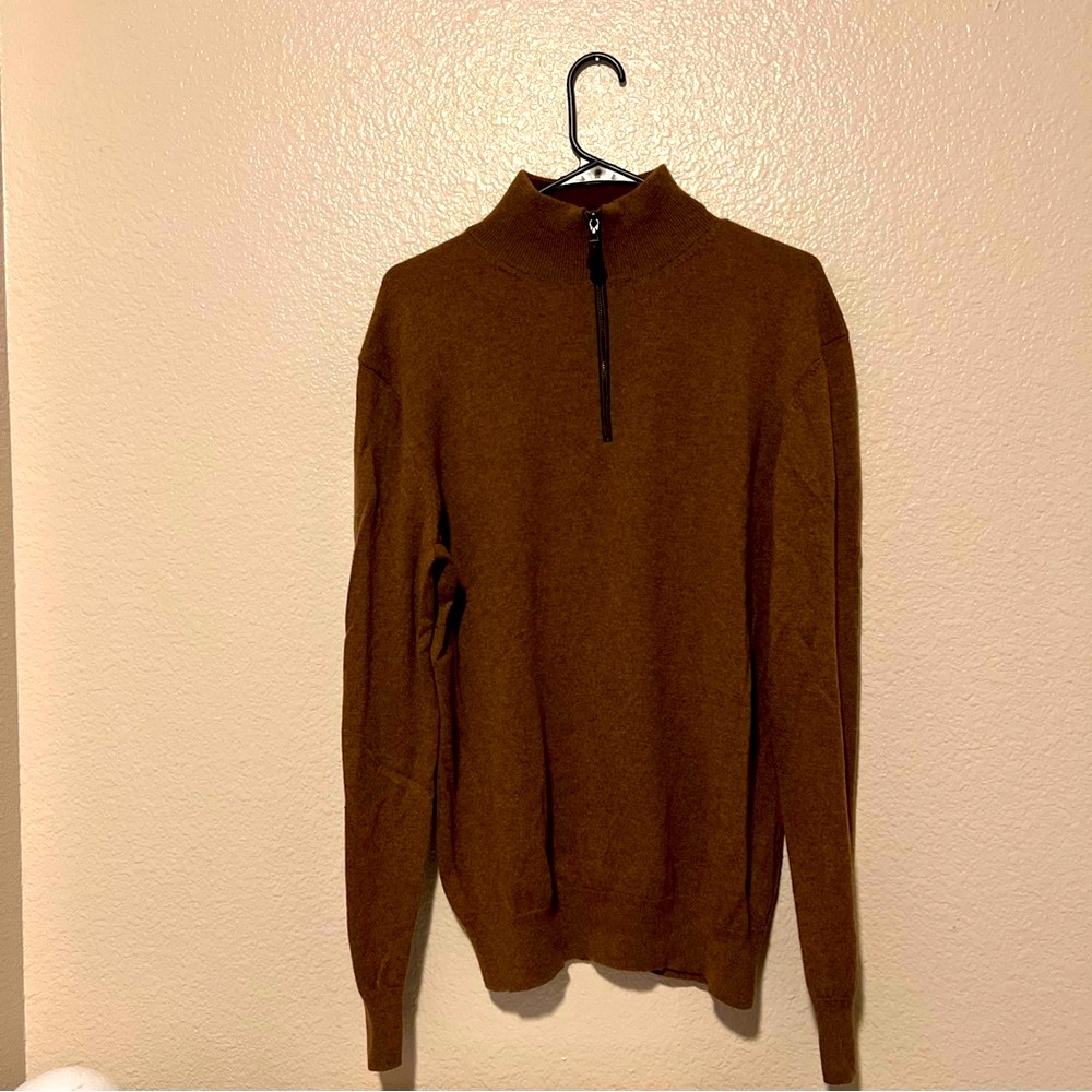 Nieman Marcus Long sleeve Men's Brown Half-Zip Sweater- 100% Cashmere size XL